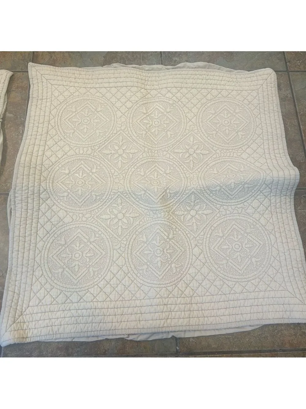 Restoration Hardware Cream Decorative Pillow Covers Set Quilted Thick Medallion